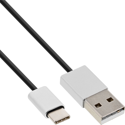 Product image: InLine USB 2.0 Cable, USB-C male / USB-A male, black/alu, flexible, 2m