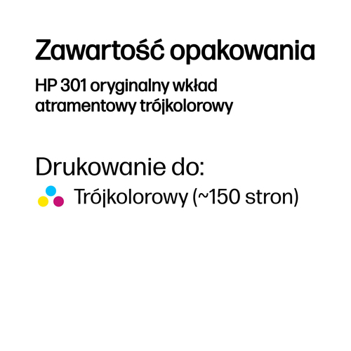 Oryginalny wkład tusz HP 301 (CH562EE) Kolorowy (CMY)