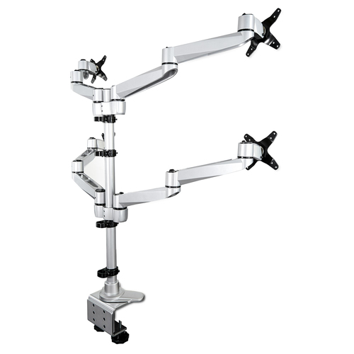 StarTech.com Desk Mount Quad Monitor Arm, Premium Articulating VESA 4 Monitor Mount 2x2 up to 27, Ergonomic Height Adjustable Pole Mount, Tilt/Swivel/Rotate, C-Clamp/Grommet, Silver - Heavy-duty VESA Mount (ARMQUADPS) Monteringssæt 4 skærme 13-27 – billede 2