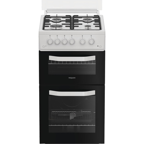 Hotpoint HTG5GCWL 50cm Twin Cavity Gas Cooker with Glass Lid in White - image 1
