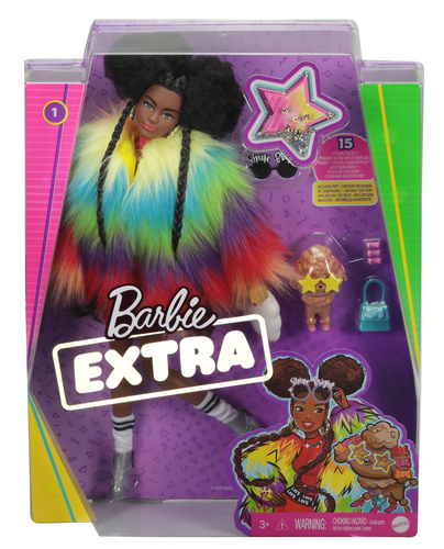 Barbie Extra Doll #1 in Rainbow Coat with Pet Poodle