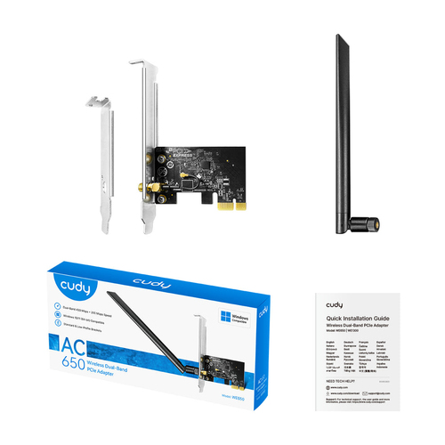 Cudy AC650 Wireless Dual-Band PCI-E Adapter, WE650 1.0 WLAN 433 Mbit/s