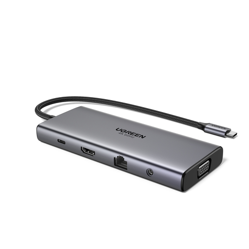 Ugreen 11-in-1 USB-C Hub to 3x USB-C/2x USB-A/HDMI/VGA/RJ45/SD/TF/3.5mm - Gray