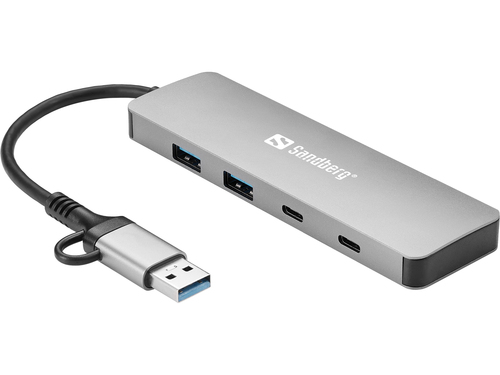 Sandberg USB‑C/A to 2xUSB‑A+2xUSB‑C Hub - aluminium, afbeelding 2
