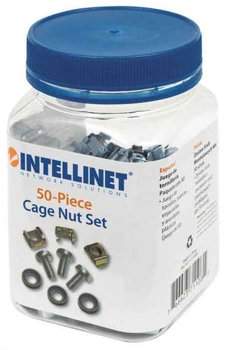 Intellinet Jeu d’écrous cage M6 (50 pcs) avec vis et rondelles, pour armoires et racks 19", pot plastique, garantie à vie imagen 1