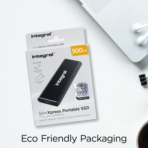 Integral 500GB PORTABLE EXTERNAL SSD USB-C 3.2 GEN.2 SLIMXPRESS BLACK R-1050MBs W-1000MBs USB-C to C CABLE USB-C TO A ADAPTER – image 8