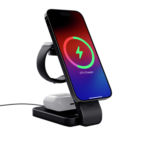 Trust Viro 3-in-1 Wireless Magnetic Charge Stand Oplader Zwart, afbeelding 2