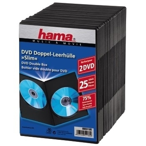 Hama DVD Slim Double-Box - Slim jewel case til lagring af DVD - kapacitet: 2 DVD - sort (pakke med 25)