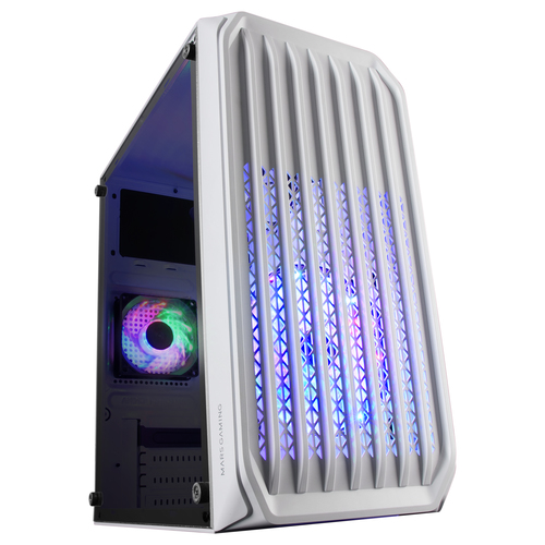 Mars Gaming MC-S2 White Compact Micro-ATX Gaming PC Case 2 FRGB Rainbow Fans with Front Grille Full Side Window