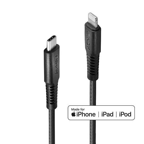 Lindy 31285 кабель с разъемами Lightning 0,5 m Черный