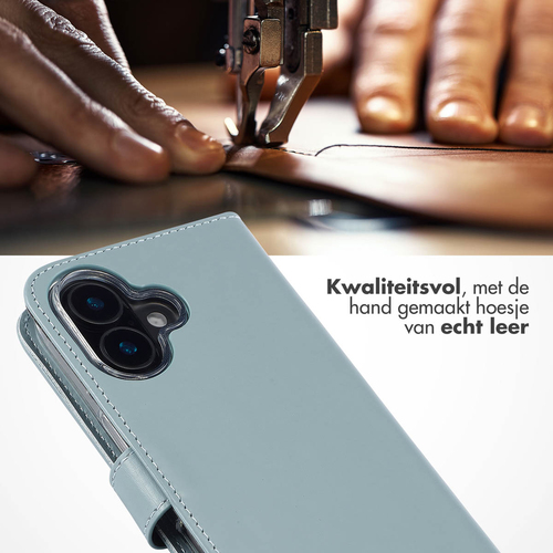 Selencia Echt Lederen Bookcase iPhone 16 - Air Blue, afbeelding 2