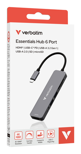 Verbatim Essentials 32156 USB-hub USB-A 2.0, HDMI, USB-A 3.2 Gen 1 USB 3.2 Gen1 5 GBit/s Ultra HD-geschikt, Met ingebouwde SD-kaartlezer Zwart – Foto 3 van 6