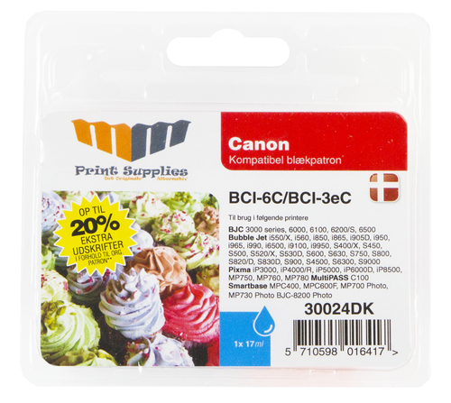 MM Cyan Inkjet Cartridge - Replaces Canon BCI-3eC / BCI-6C (4480A002 / 4706A002) - 20% Extra ink compared to OEM