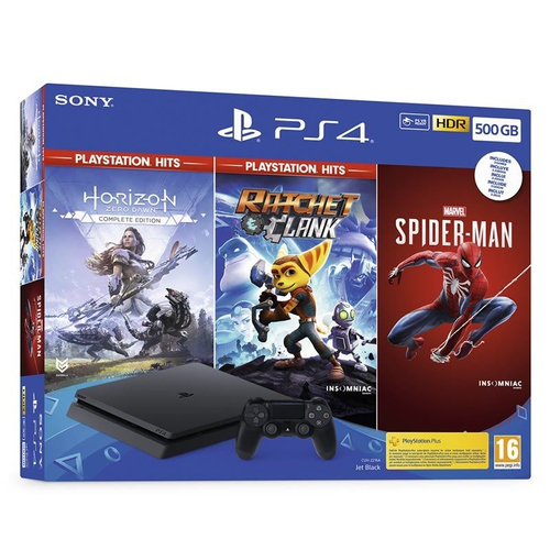 Sony Interactive Entertainment PlayStation 4 Slim 500GB + Horizon Zero Dawn + Ratchet & Clank + Marvel Spider-Man Wi-Fi Черный