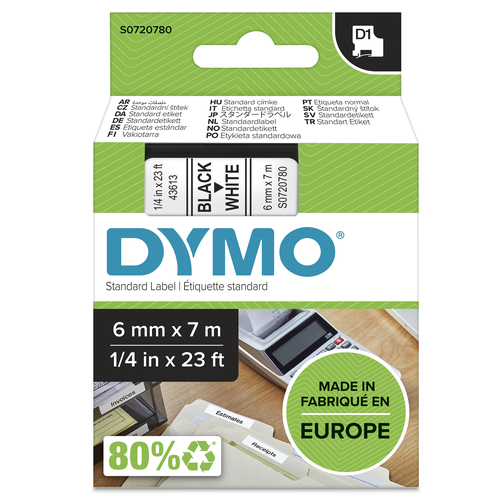 Dymo D1 Tape for Labelmakers 6mmx7m Black on White - 43613 S0720780 - image 1
