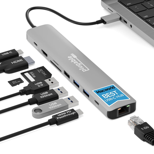 PLUGABLE USB-C 9-IN-1 HUB WITH UP TO 140W USB-C PASS-THROUGH CHARGING