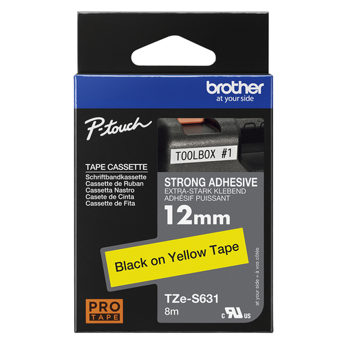 Original Brother TZES631 12mm Strong Adhesive Tape Black on Yellow - image 3