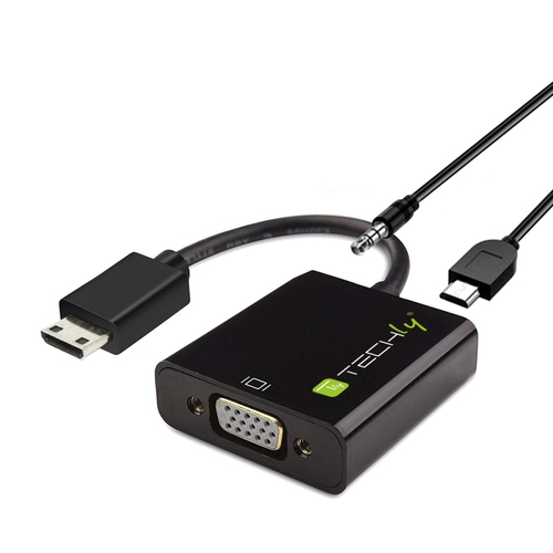 TECHLY Mini HDMI Konverter Typ C zu VGA konvertiert ein digitales HDMI Signal in ein analoges VGA Videosignal unterstuetzt HDCP 1.2
