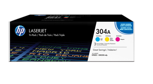 HP Pack de ahorro de 3 cartuchos de tóner original LaserJet 304A cian/magenta/amarillo