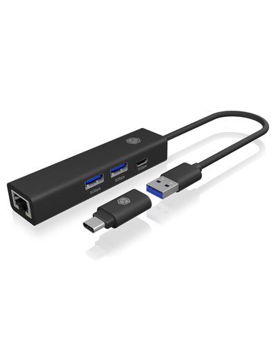 USB Hub ICY BOX 2x USB, USB-C and LAN Black with USB-C Adapter, afbeelding 3