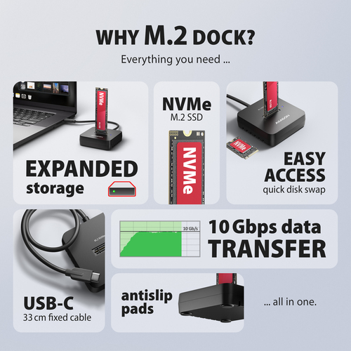 Axagon ADSA-M2C11L USB-C 10Gbps M.2 NVMe SSD Docking Station – image 3