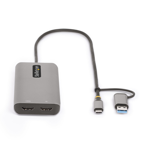 StarTech.com Adaptador Multipuertos USB-C - HDMI Doble (4K30Hz/1080p60Hz) - Hub Ladrón 3x USB-A - Mini Docking Station de Viajes - Docking Station USB Tipo C con Cable Integrado de 40cm