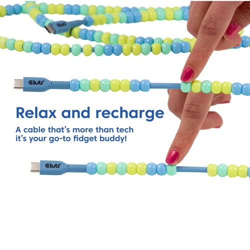 Club 3D USB-C Beaded Cable Blue, 2 meter kabel, afbeelding 7