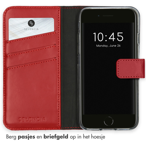 Selencia Echt Lederen Bookcase iPhone SE (2022 / 2020) / 8 / 7 / 6(s) - Rood, afbeelding 3