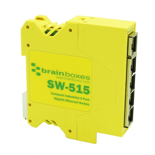 Brainboxes SW-515 сетевой коммутатор Неуправляемый L2 Gigabit Ethernet (10/100/1000) DIN-рейка Желтый