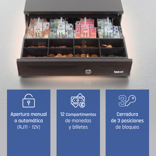 iggual Cajón portamonedas IRON-20 42cm 4+8 negro