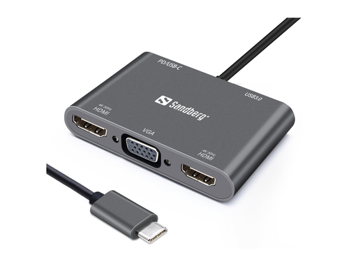 Sandberg USB-C Dock 2xHDMI+1xVGA+USB+PD – image 1