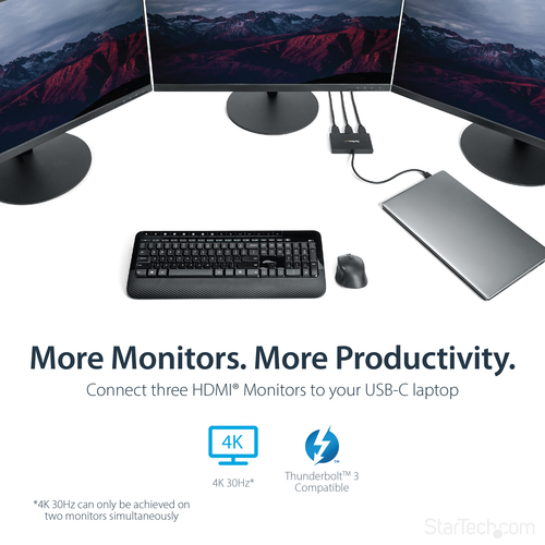 StarTech.com 3-Port Multi Monitor Adapter - USB-C to 3x HDMI Video Splitter - USB Type-C to HDMI MST Hub - Dual 4K – image 8