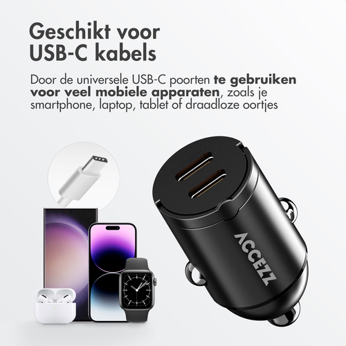 <div>Met de Accezz autolader laad je onderweg razendsnel je apparaten op. Dankzij de dubbele USB-C poorten en Power Delivery 3.0 technologie kun je, afbeelding 9