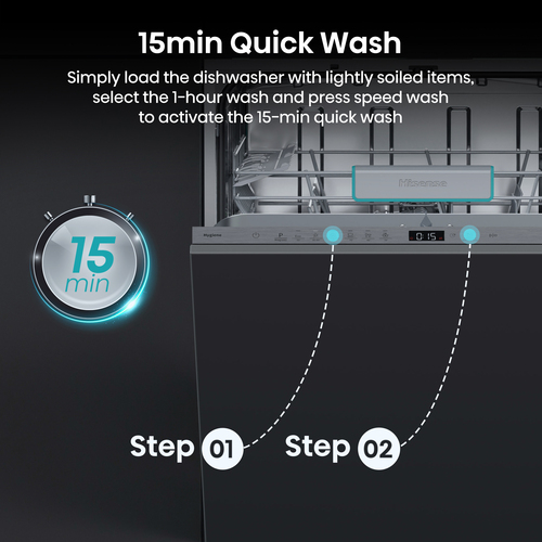 Hisense HV642C65UK Full-size Fully Integrated Dishwasher, Black - image 6