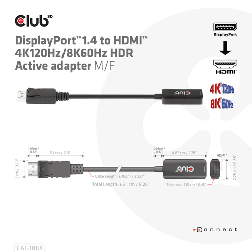 Club 3D DisplayPort 1.4 naar HDMI HDR Active adapter, afbeelding 3