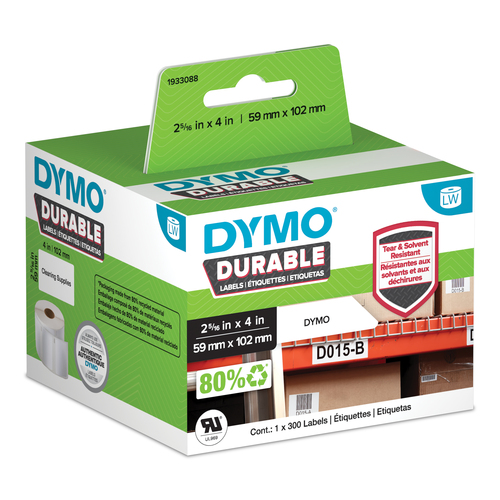 DYMO LW DURABLE 2-5 16IN X 4IN WHITE POLY, 300 LABELS