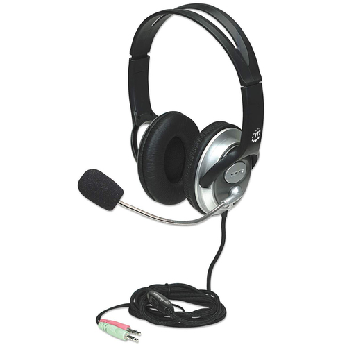 Manhattan Stereo Over-Ear Headset (3.5mm), Microphone Boom (padded), Adjustable Steel Headband, In-Line Volume Control, Ear Cushions, Std