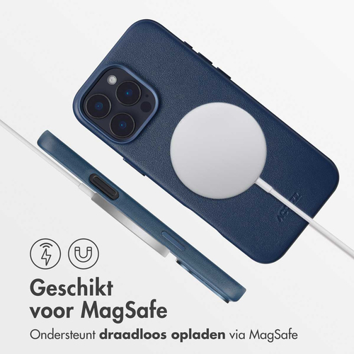Accezz MagSafe Leather Backcover voor iPhone 16 Pro Max Telefoonhoesje Blauw, afbeelding 4