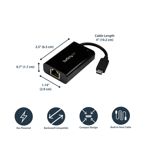 StarTech.com USB C to Gigabit Ethernet Adapter/Converter w/PD 2.0 - 1Gbps USB 3.1 Type C to RJ45/LAN Network w/Power Delivery Pass Through Charging - TB3 Compat – image 9