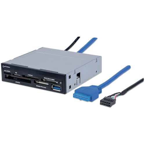 Manhattan 3.5" Bay Mount Expansion Panel, 1x USB-A port, Multi-Card Reader/Writer 48-in-1, 5 Gbps (USB 3.2 Gen1 aka USB 3.0), SuperSpeed USB, Black, Three Year