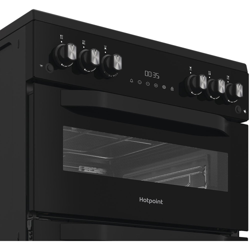 Hotpoint HTG6GDCB 60cm Twin Cavity Gas Cooker with Glass Lid in Black - image 6