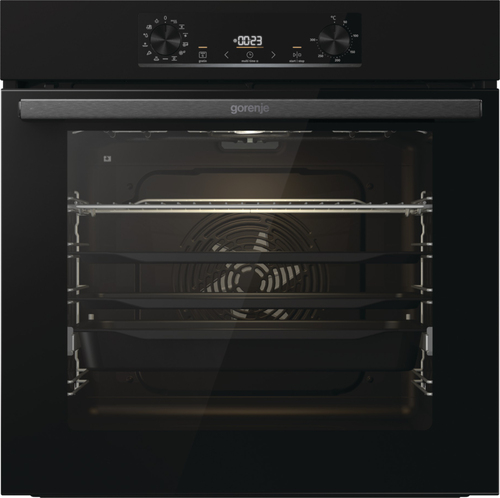 Gorenje G400 Inbyggd pyrolysugn (77 L) med upp till 300 °C för pizza och krispiga rätter. AirFry ger spröda resultat med mindre fett och pyrolysrengöring gör ug