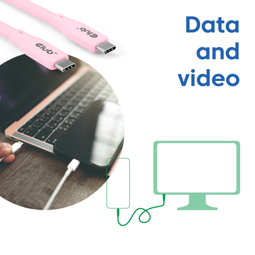 Club3D Lifestyle USB-C Kabel PD 240W,20Gbps 2m roze St/St retail, afbeelding 5