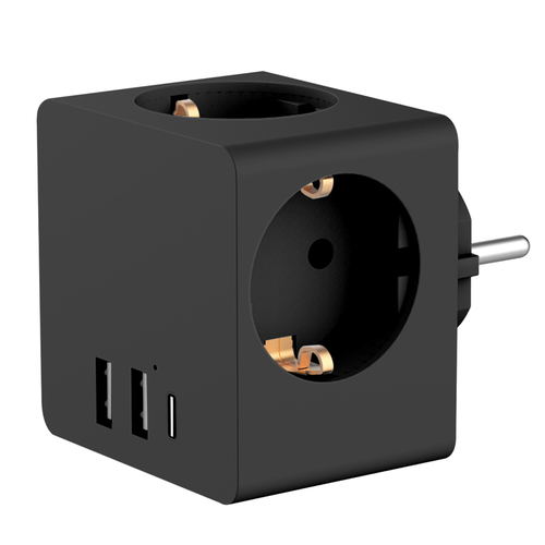 Accezz PowerCube 6-in-1 1x USB-C+2x USB-A+3x stopcontact 4000W Oplader Zwart