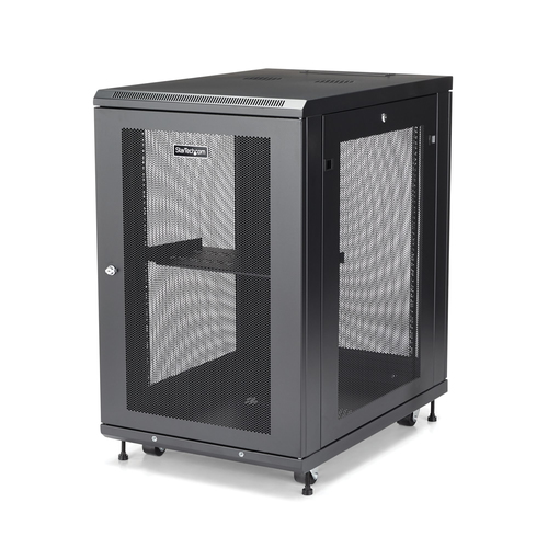 StarTech.com 18U 19 Server Rack Cabinet - 4 Post Adjustable Depth 2-30 Mobile Locking Vented IT/Data Network Enclosure w/Casters & Shelf Rack