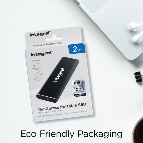 Integral 2TB PORTABLE EXTERNAL SSD USB-C 3.2 GEN.2 SLIMXPRESS BLACK R-1050MBs W-1000MBs USB-C to C CABLE USB-C TO A ADAPTER – image 8