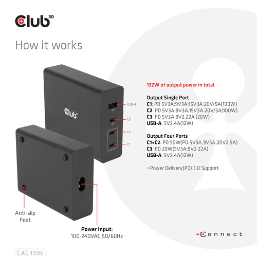 Club 3D CAC-1906 - power adapter - 132 Watt – Foto 11 von 11