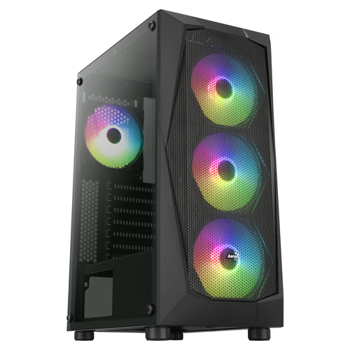 Aerocool FALCONV2BK PC ATX Case Front Panel Mesh Tempered Glass 4 Fans ARGB