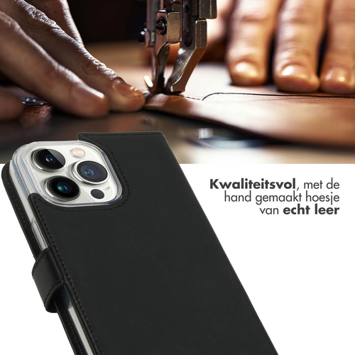 Selencia Echt Lederen Bookcase iPhone 14 Pro Max - Zwart, afbeelding 2
