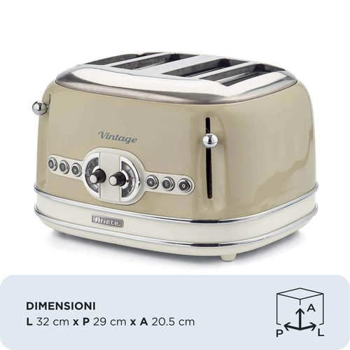 0156/03 Retro Style 4 Slice Toaster with 2 Slice Control, 6 Browning Levels and Removable Crumb Tray, Vintage Design, Beige - Ariete - image 2